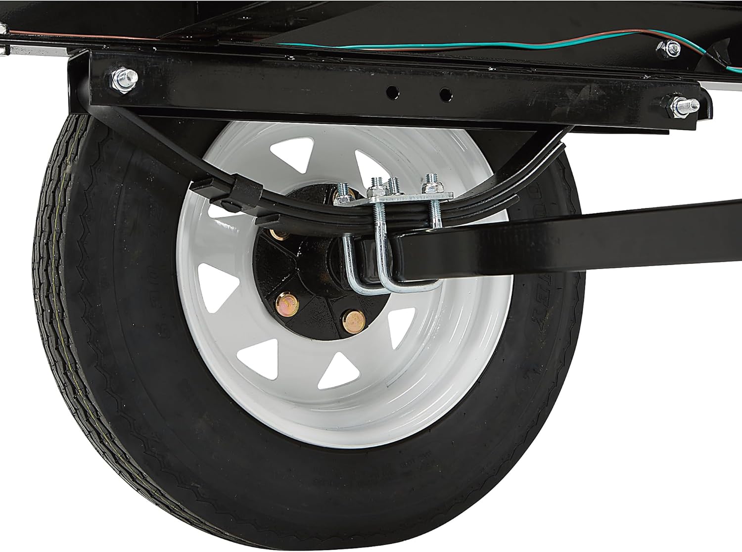 Close-up of the trailer suspension system