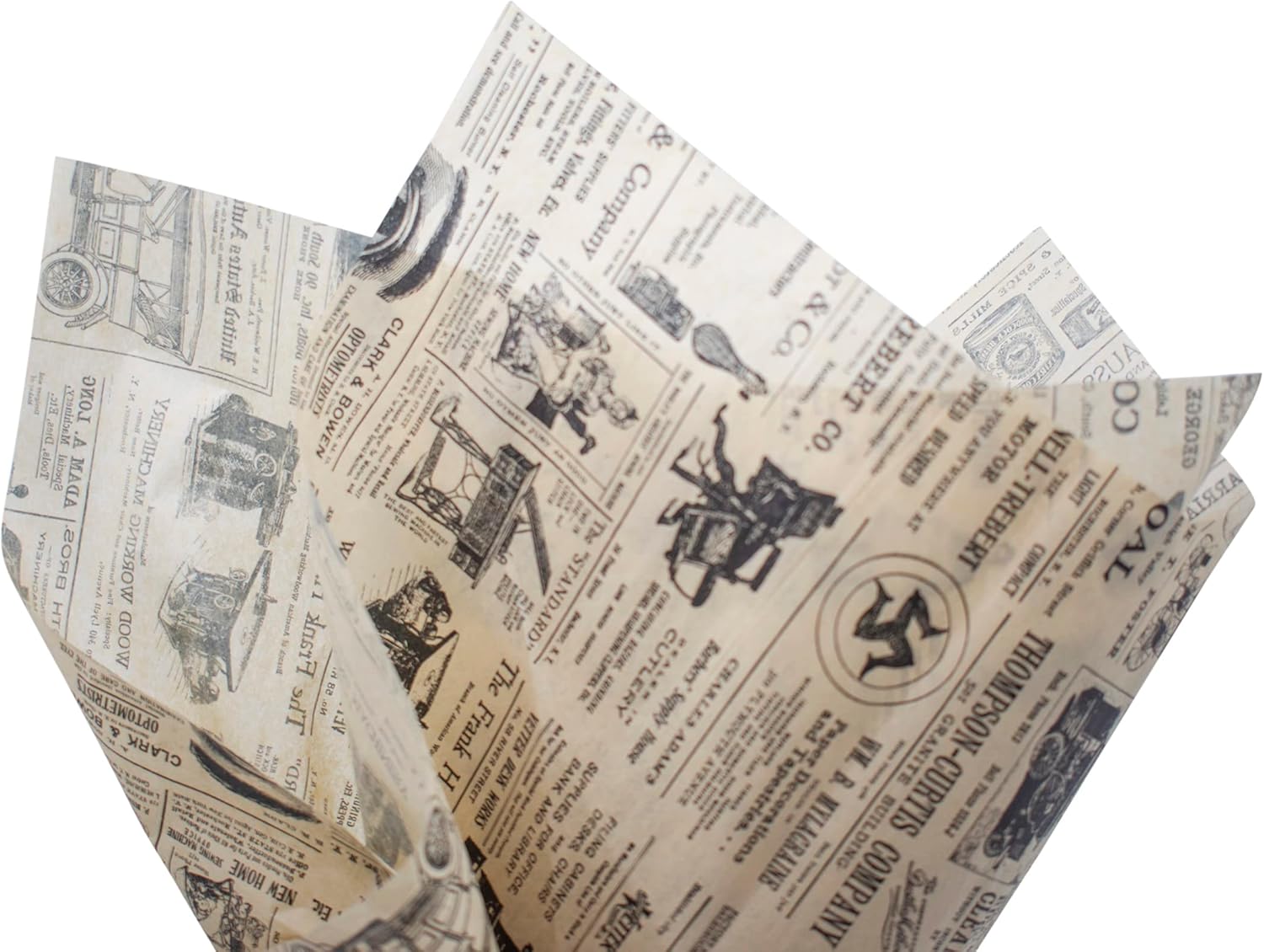 Made in USA 50-Sheet Classic Print Gift Tissue Paper Pack, 20" X 30" (Newsprint Kraft)