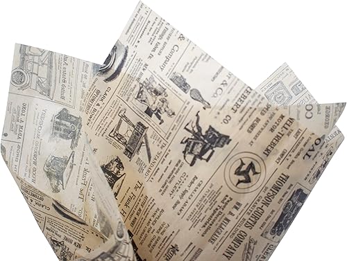 Paquete de papel de seda de regalo de 50 hojas de impresión clásica hecho en Estados Unidos, 20 x 30 pulgadas (papel de periódico Kraft)