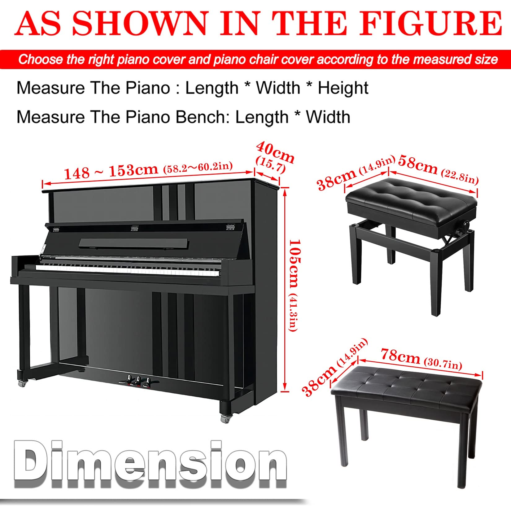 ESOYAWE Copertura di Pianoforte Verticale Coperchio di Protezione per Pianoforti Pianoforte Accessori, Tessuti di Alta qualità Pizzo Ricamo Plissettate Decorazione Copertura Pianoforte