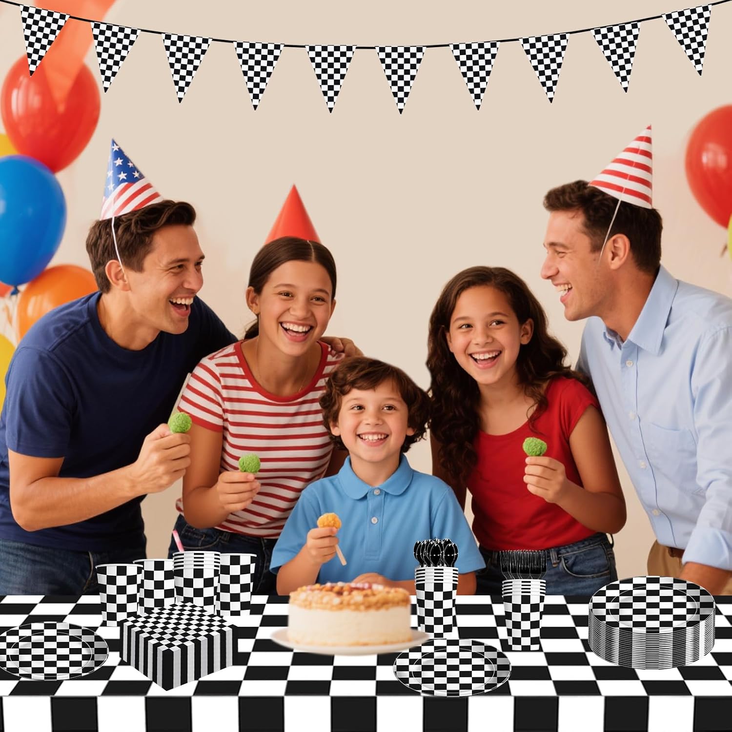 170 Pcs Race Car Party Plates and Napkins Sets, Black and White Checkered Birthday Decorations Tableware, Racing Sports Themed Dinnerware for Kids Boys Birthday Baby Shower Home Decor, Serves 24 - Image 7