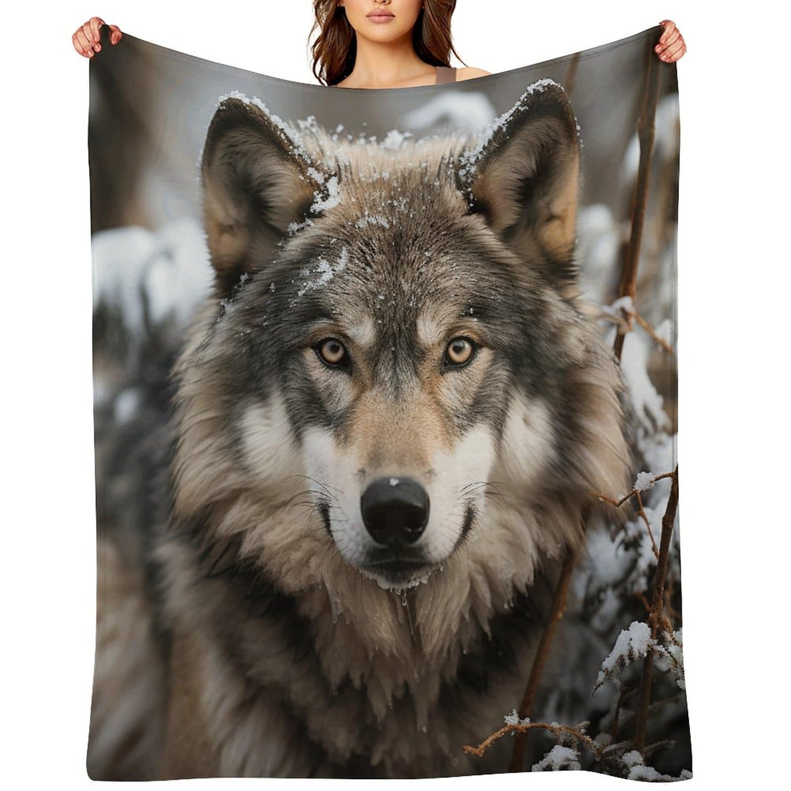 Lmage of Wolf in The Snow Throw Blanket for Couch and Bed Super Soft Warm Lightweight Throw Blankets Cozy Fuzzy Flannel Blanket Personalized Decorative Blankets for Sofa Decor 40"x50"