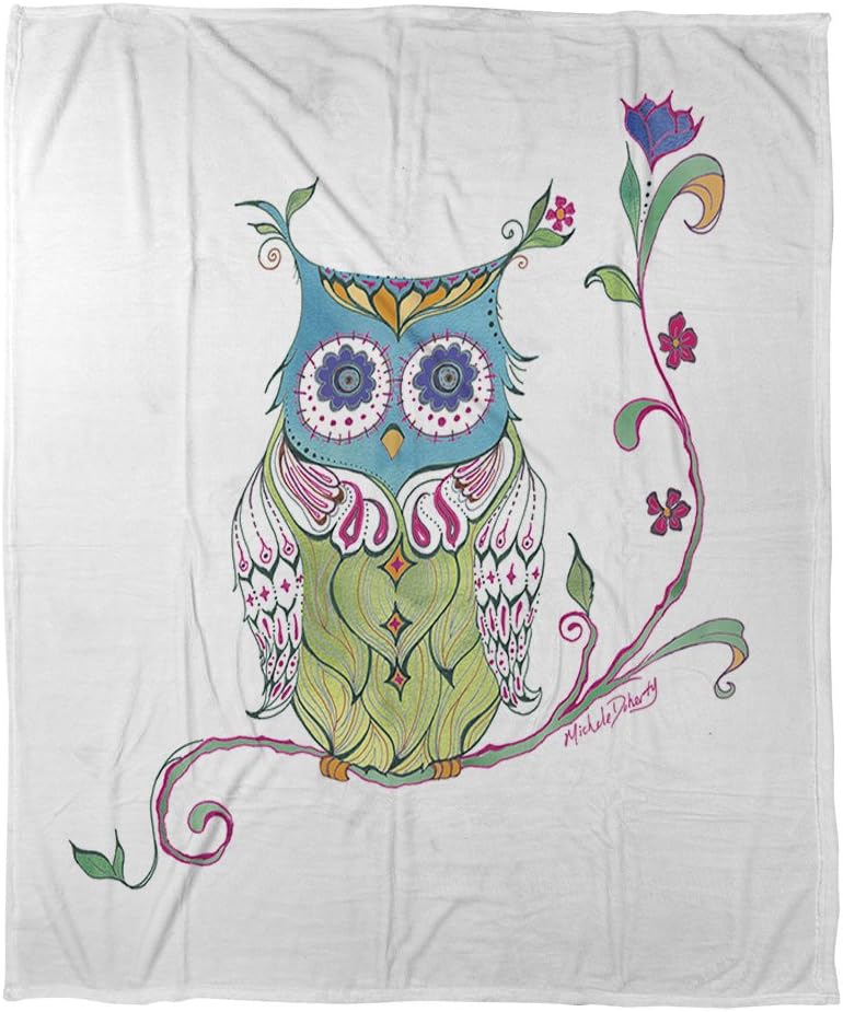 Manual Woodworkers & Weavers Coral Fleece Throw, 50 by 60-Inch, Owl Branch