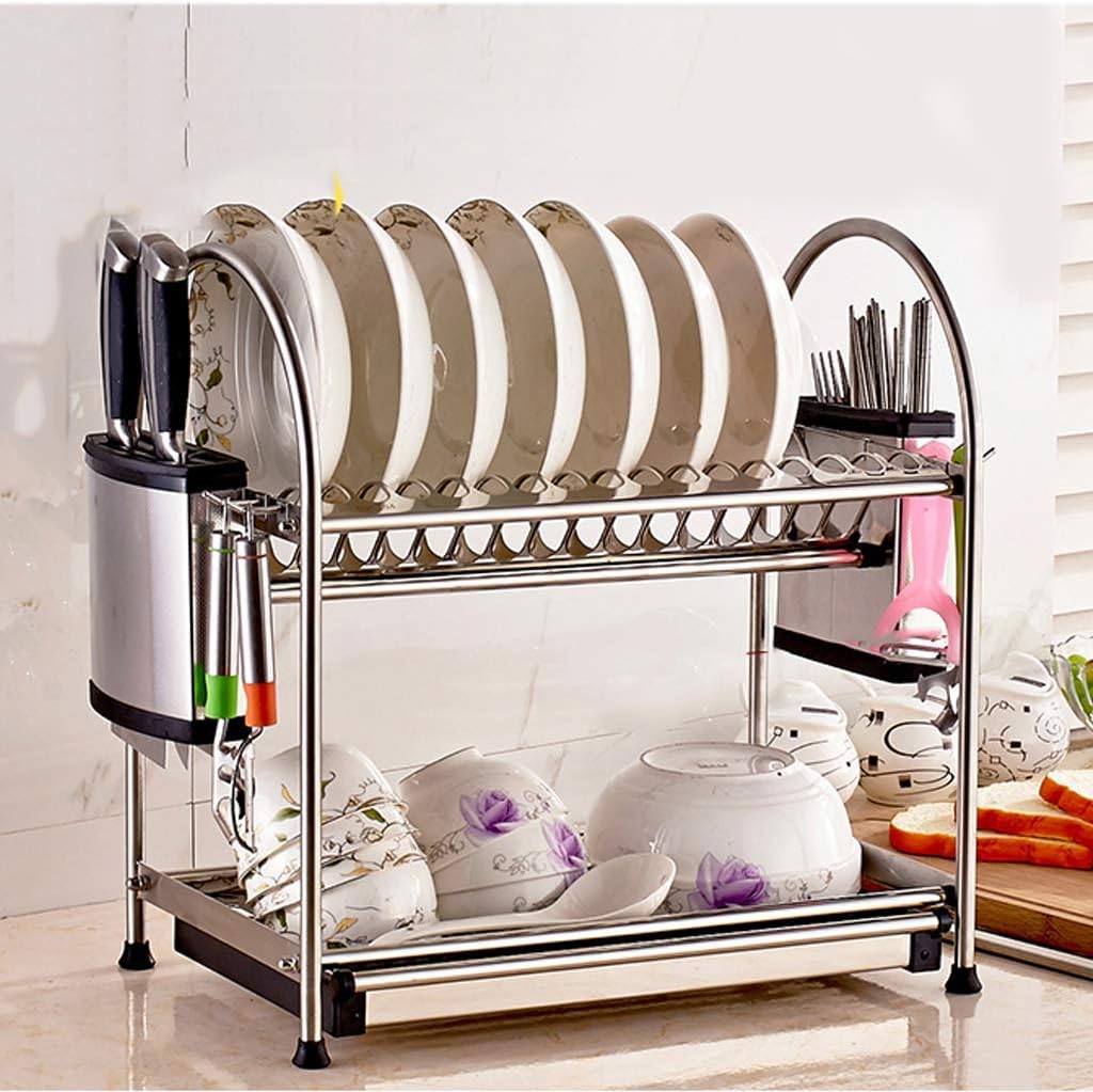 Dish Drying Rack Draining Rack with Cutlery Holder Dish Rack Cutlery Storage Rack 304 Stainless Steel Rack Kitchen Supplies Drain Rack Cutlery Rack