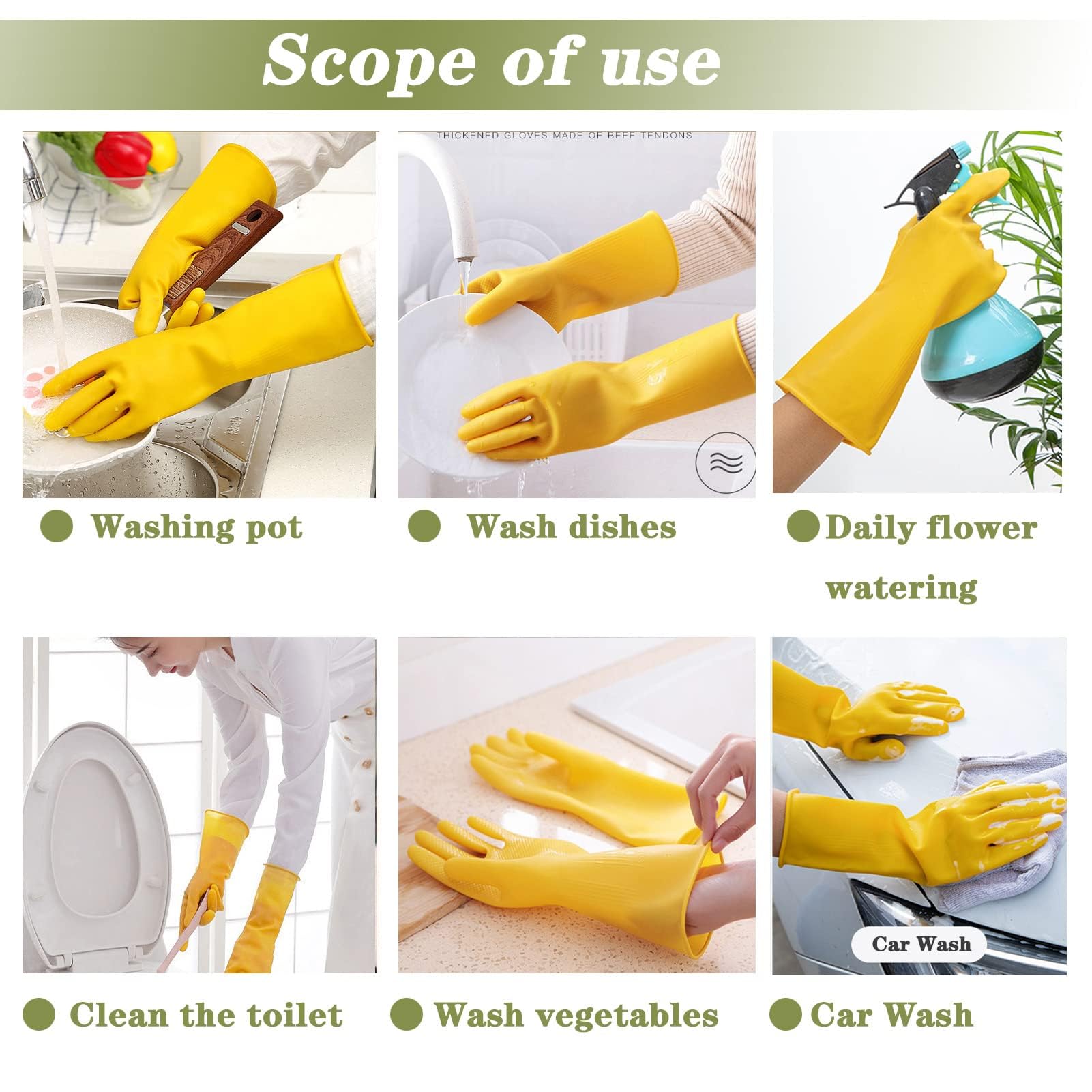 8 Paar wiederverwendbare Küchen-Geschirrspülhandschuhe, Badezimmer, Gartenreinigungshandschuhe, Haushalt wasserdichte rutschfeste Gummihandschuhe (Große Größe)