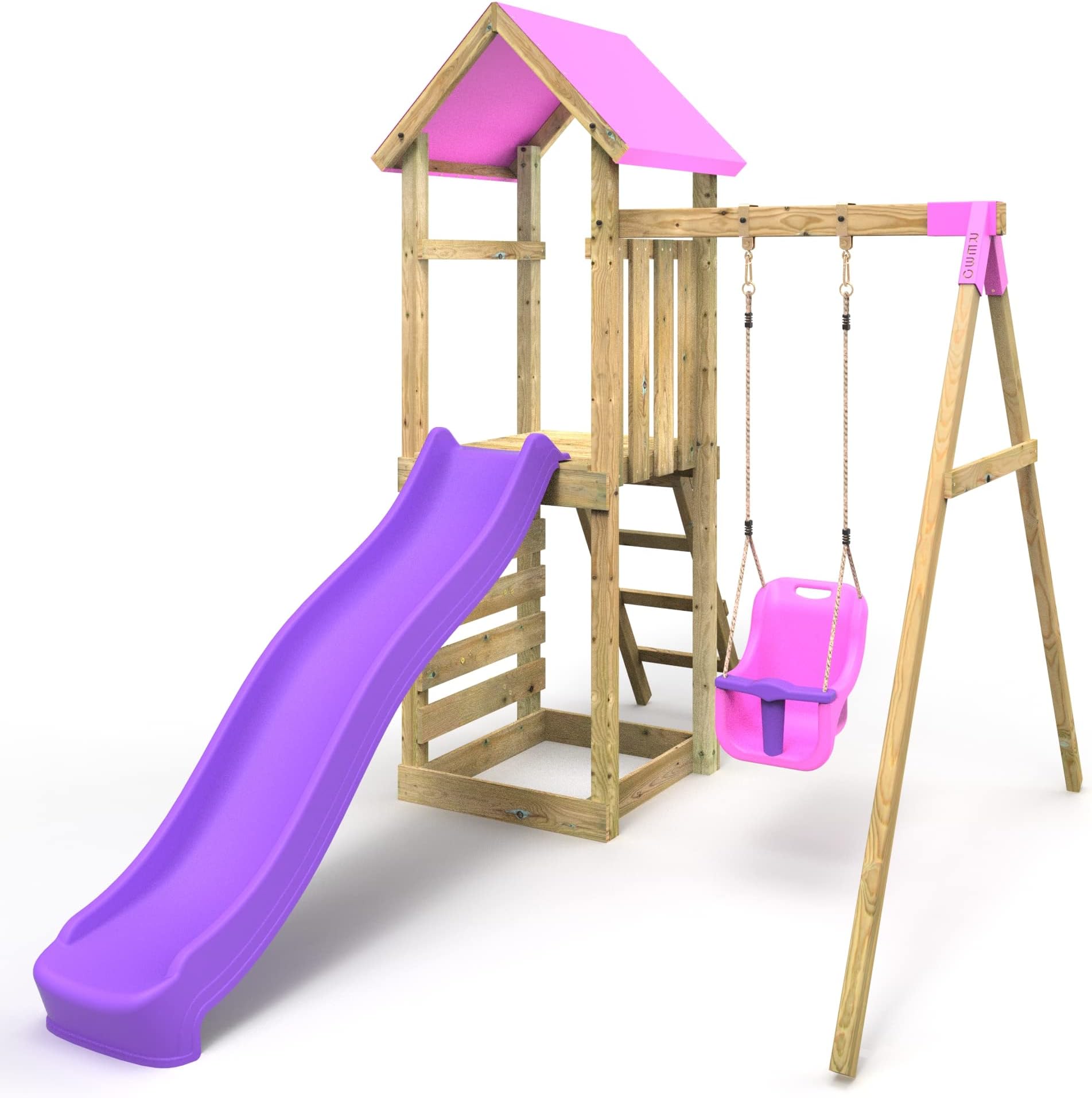 Rebo® Adventure Playset Wooden Climbing Frame, Swing Set and Slide - Rosa Pink | OutdoorToys |Kids' Outdoor Wooden Garden Play Equipment, Children's Jungle Gym