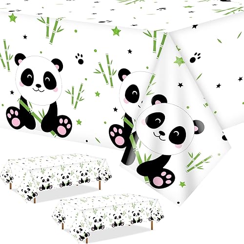 Coume Paquete de 3 manteles de panda para fiesta de cumpleaños, mantel temático, cubierta de plástico grande para decoraciones de baby shower de