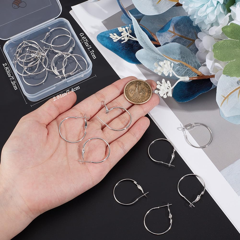 Beebeecraft 1 Box 24Pcs Hoop Earrings Findings Platinum Plated Brass Round Open Beading Hoop Components for Jewellery Making DIY Crafts Art Accessories Creation Festival Gift Wedding Party Favor - Image 3