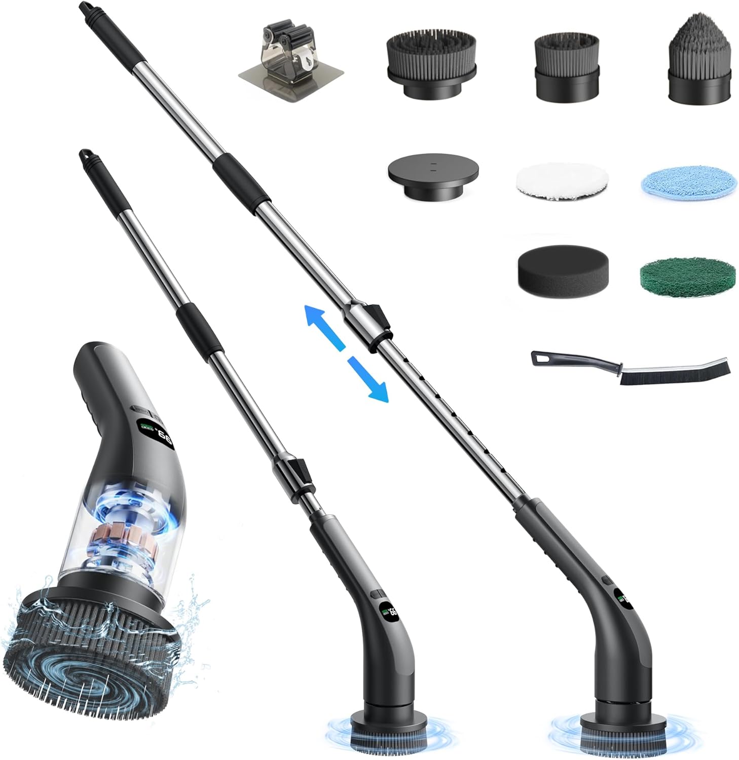 Electric Spin Scrubber, Waterproof Shower Cleaning Brush with 7 Replaceable Brush Heads,Adjustable Speed and Extended Handle for Easy Cleaning