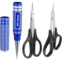RC Body Reamer Hole Puncher, Curved Scissors & Straight Scissor RC Car Body Mounting 3pc Combo Set,0-14mm Hole Blue