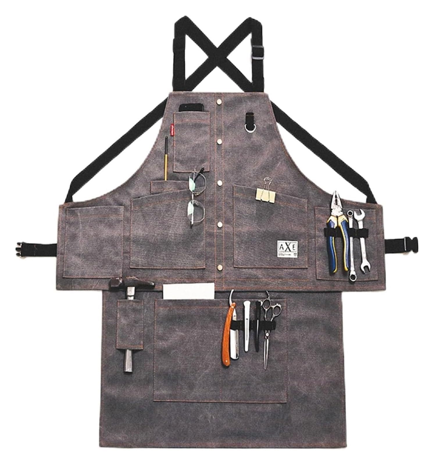 Tool Apron, apron Work tool aprons, Men's Large Pocket, Canvas Cross Back Heavy Duty Adjustable for Gardener Woodworking Outdoor
