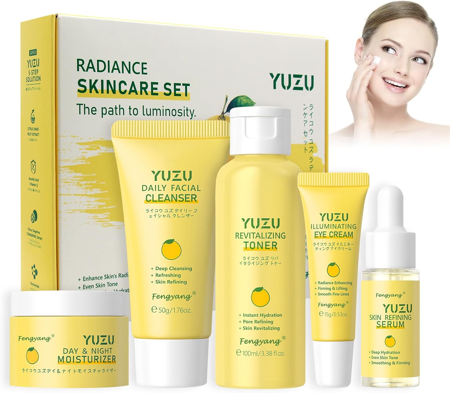 Fengyang® Kit D’métissage De La Parement, Portfolio Hydratant Aise Au YuZu, Set De Assainissement Pile La Parement 5 En 1, Set De Assainissement Hydratants Longuette Période