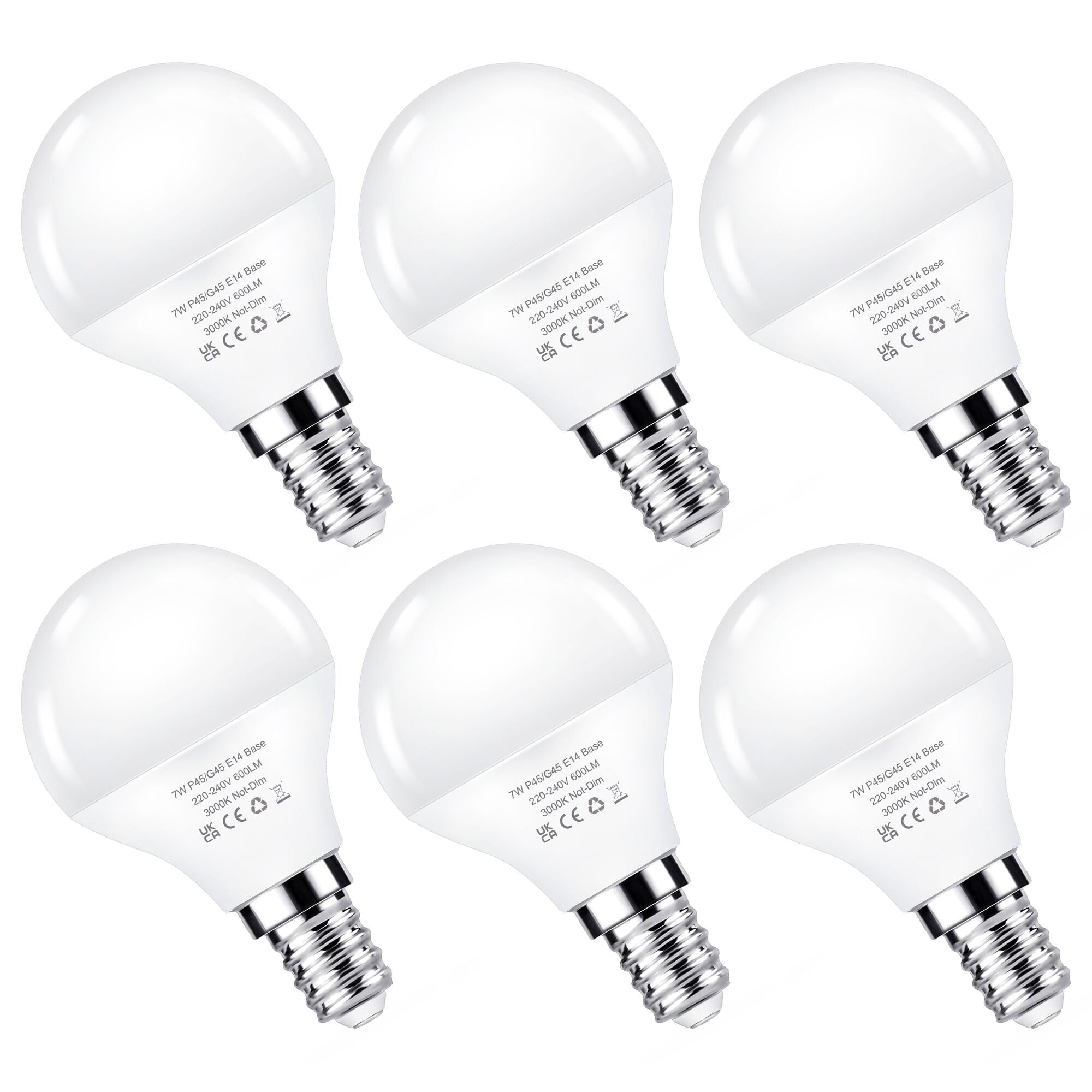 E14 LED Warmweiß Glühbirne – 7W, 540 Lumen, 3000K, 6er Pack, Entspricht 60W Glühlampe