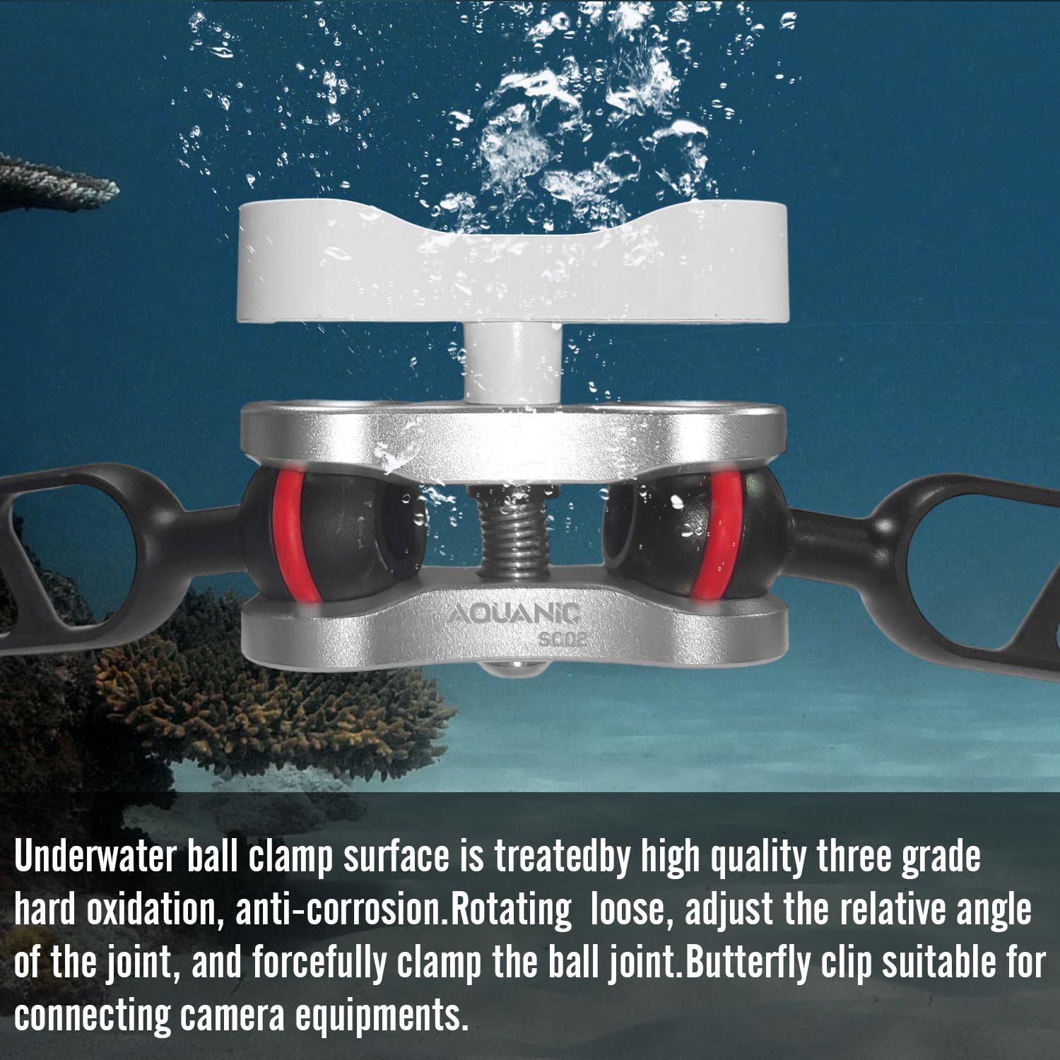 nitescuba 2 Soportes de Abrazadera de Bola estándar de 1 Pulgada, Soporte de Abrazadera de Bola Larga de 360° para Sistema de Bandeja de Brazo de luz de Buceo subacuático (SC02-W)