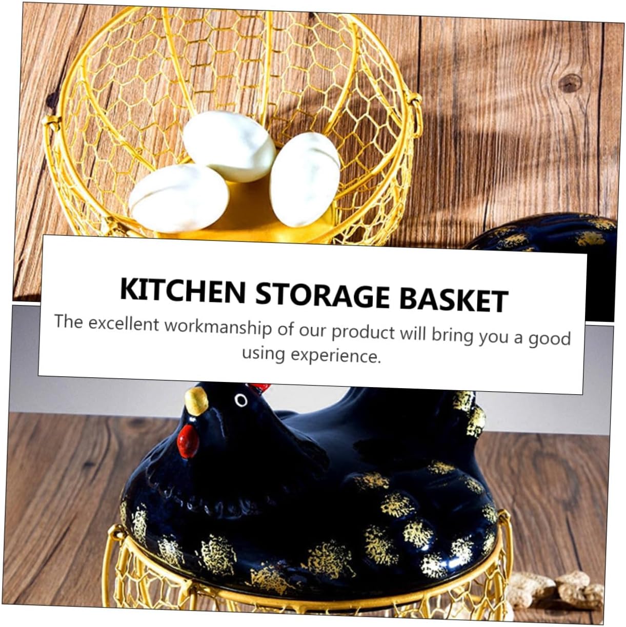 BESPORTBLE Rustic Metal Egg Basket with Black Wire Lid and Gold Iron Frame, Desktop Egg Storage Container for Kitchen Organization and Food Storage