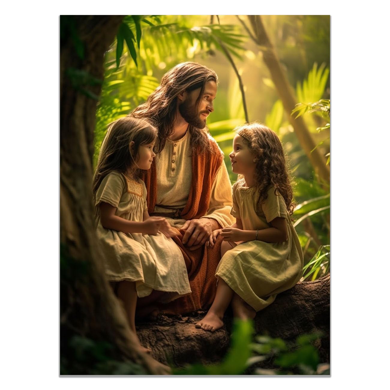 QUSAAOU Christian murals Jesus and a Beautiful Girl Jesus canvas murals Canvas Wall Decor，Suitable for office,living room,bedroom and church decoration(green)-80x120cm Unframed