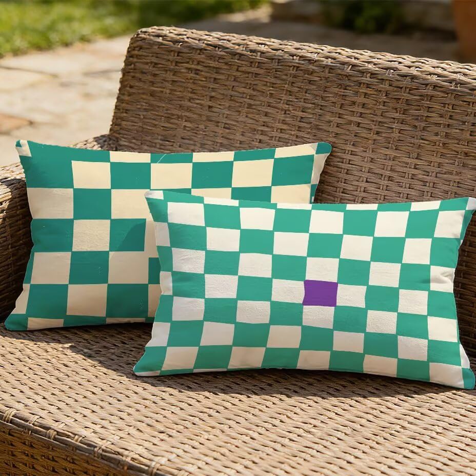 Housse de Coussin Extérieur 80x100 cm Lot de 2 Vert Imperméable Aspect Lin - 2