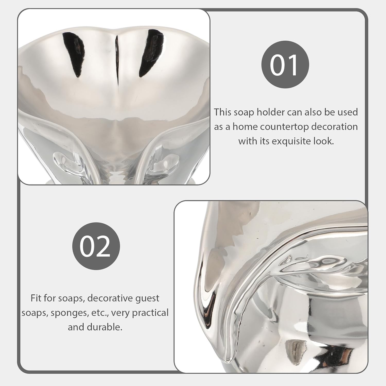 FUOYLOO Elephant-Shaped Ceramic Soap Dish Multi-Function Soap Tray with Drainage Silver Creative Bathroom Countertop Holder for Shower and Home Use