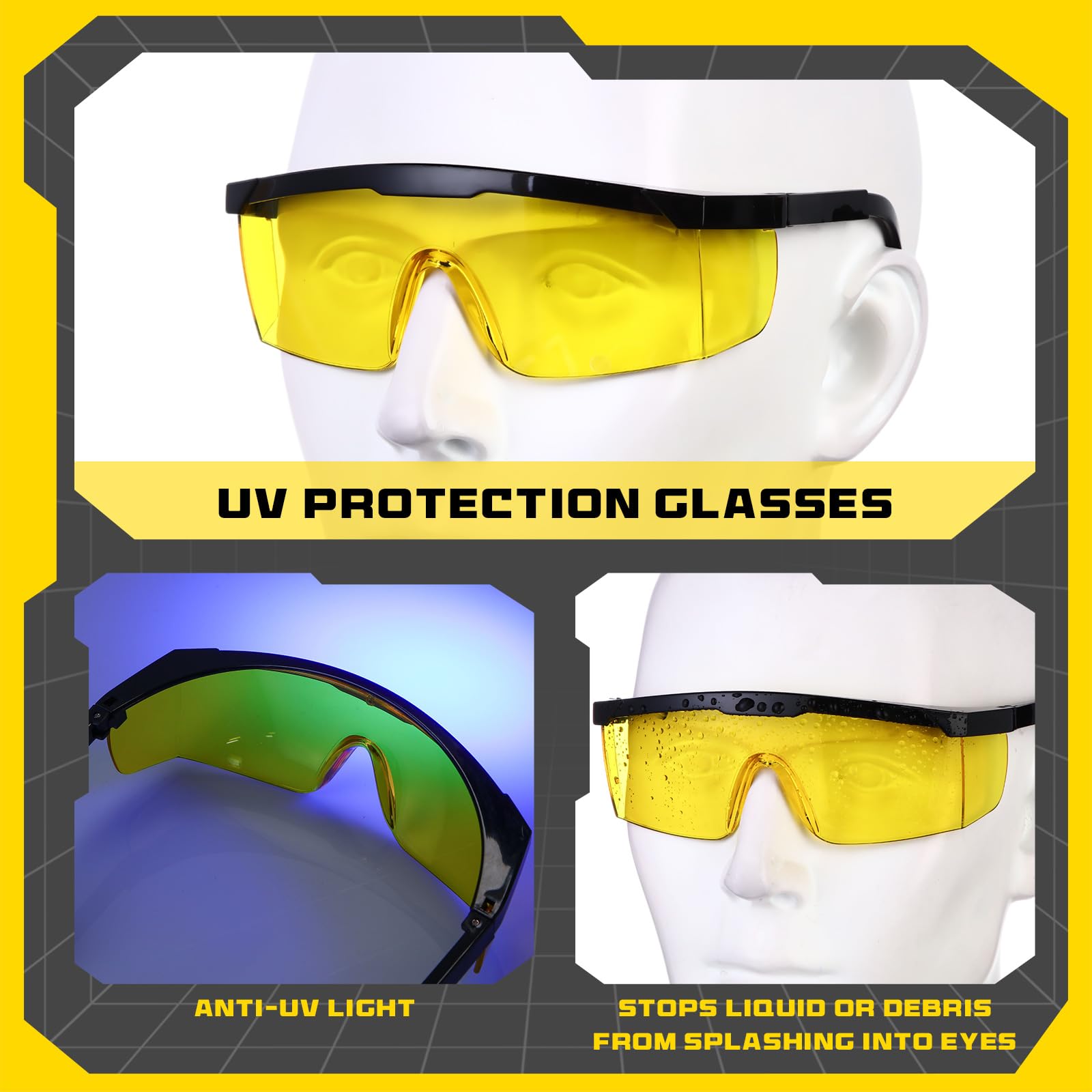 Glooglitter Herramienta de detección de fugas de aire acondicionado automático WJL-6000, detector de fugas de refrigerante con linterna UV y gafas protectoras UV amarillas para aire acondicionado HVAC