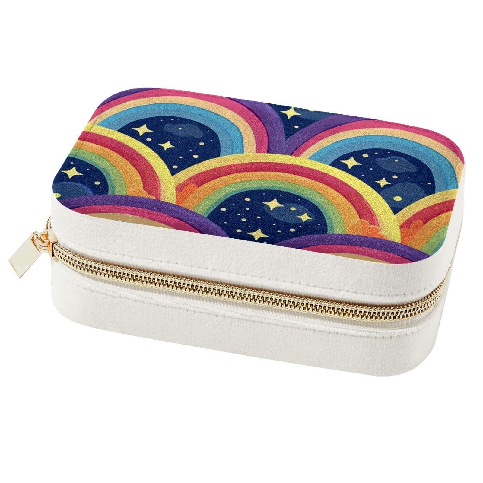 Boîte à bijoux portable étoiles arc-en-ciel pour voyage