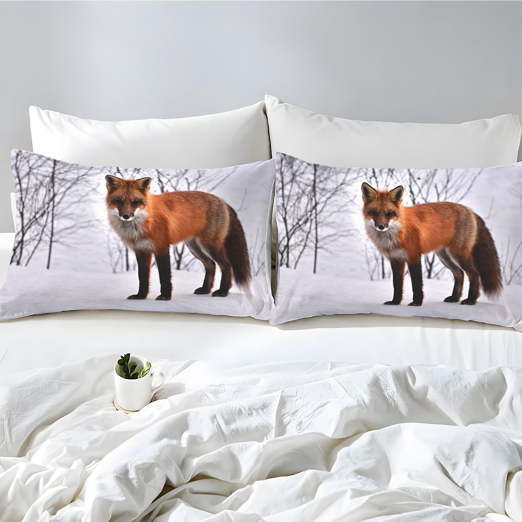 Copripiumino Matrimoniale 240x220 Neve di Fox Biancheria da Letto Morbido Microfibra Copri Piumone e 2 Federe Abbinate, con Zip, Ipoallergenico