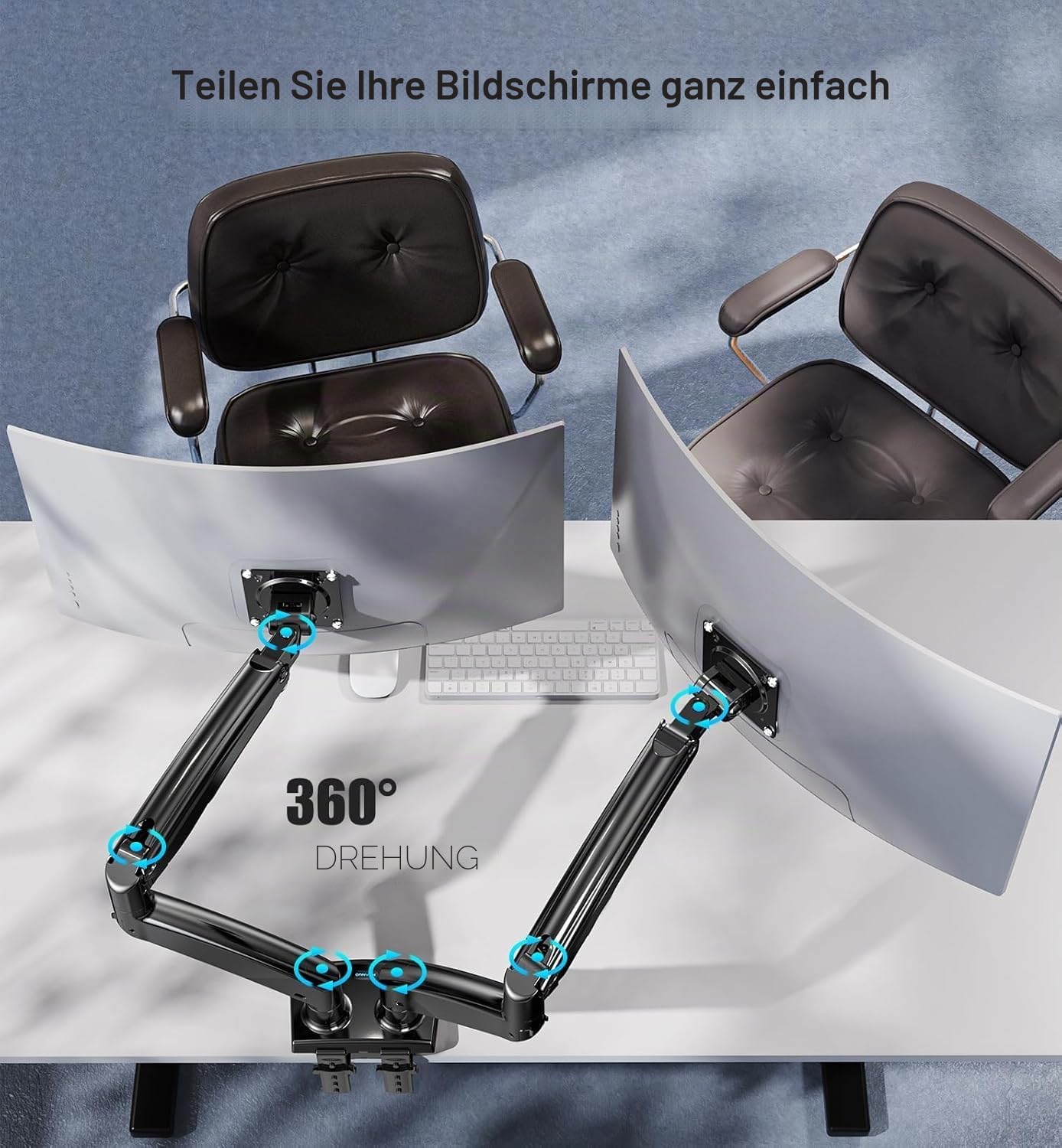 HUANUO Monitor Halterung 2 Monitore für 13-40 Zoll Bildschirme, Dual Monitor Arm, Gaming Monitorständer VESA 75 & 100 mm, C-Klemme und Tüllenbefestigung, Erhöhte Tragfähigkeit von 2-12 kg