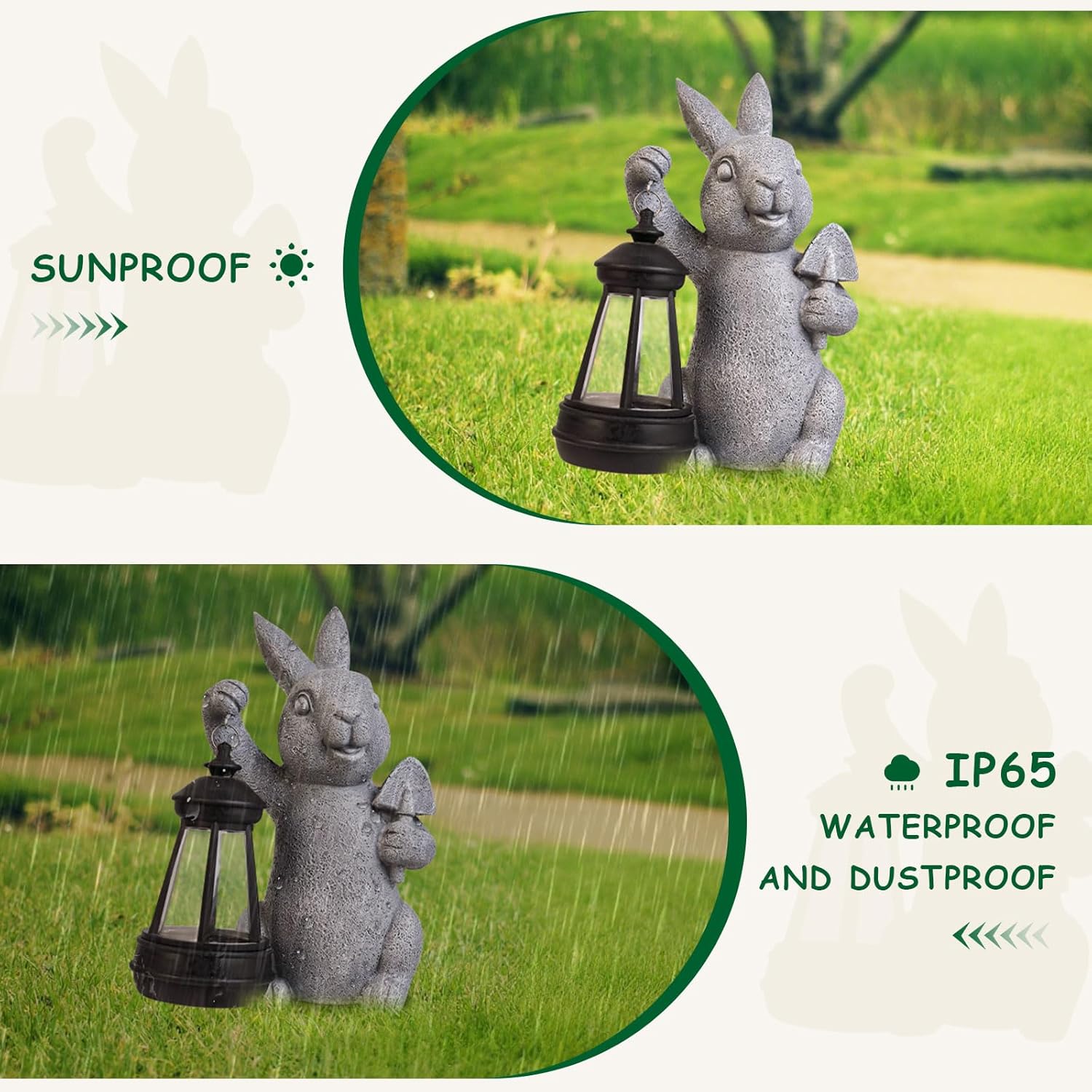 Rabbit Statue Garden Ornaments Art Outdoor Decoration with Solar Powered LED Lights Decor for Patio,Balcony,Yard, Mum Birthday Gifts, Garden Gifts for Women, Chrismtas Gifts for Mom Grandma