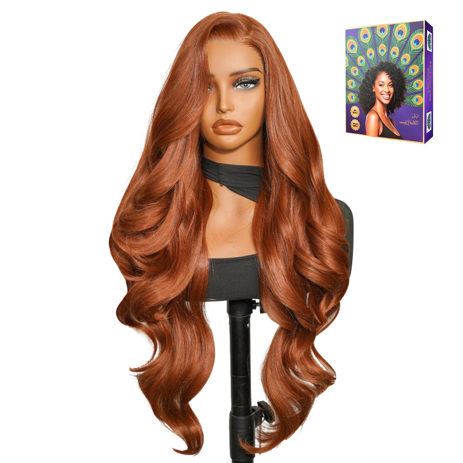 13x6 Lace Front Wigs,Glueless Synthetic HD Transparent Lace,200% Density Body Wave with Baby Hair,Pre-Plucked Frontal Wigs for Women 30 Inch,Natural Hairline (Auburn-Body Wave)