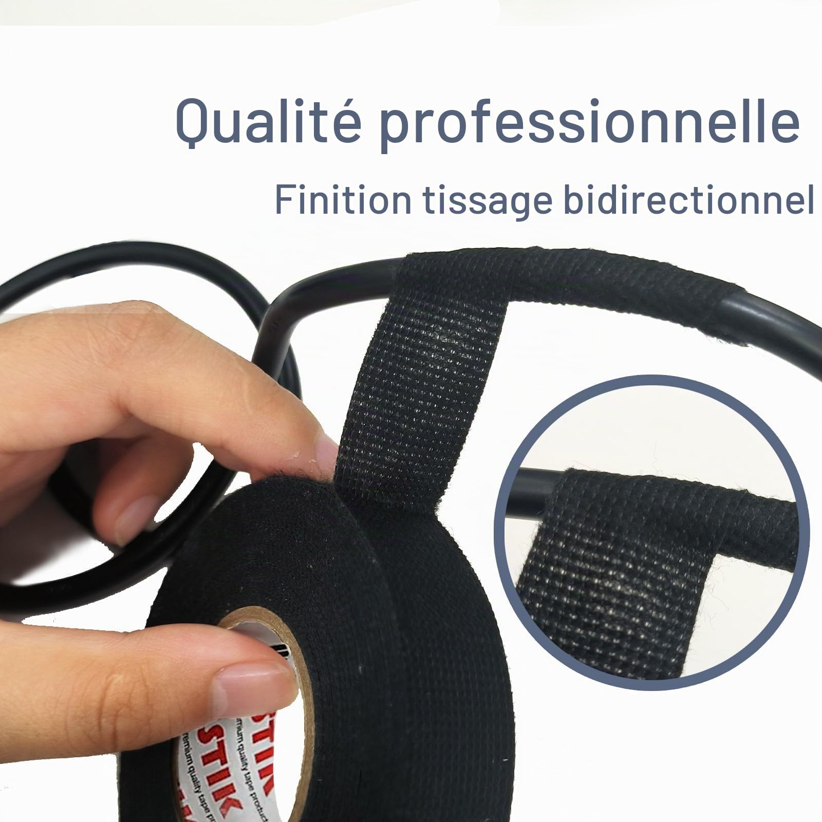 WELSTIK Lot de 10 rubans adhésifs en tissu de qualité supérieure pour câblage électrique automobile, excellente suppression du bruit et câbles - 19 mm x 15 m