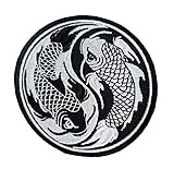 3.5' Embroidered Yin Yang Fish Iron On Patch | Decorative Fish Chinese Yin Yang Applique Iron On/Sew On Patches for Clothing, Hats, Clothes, Backpacks, Jackets, Holes