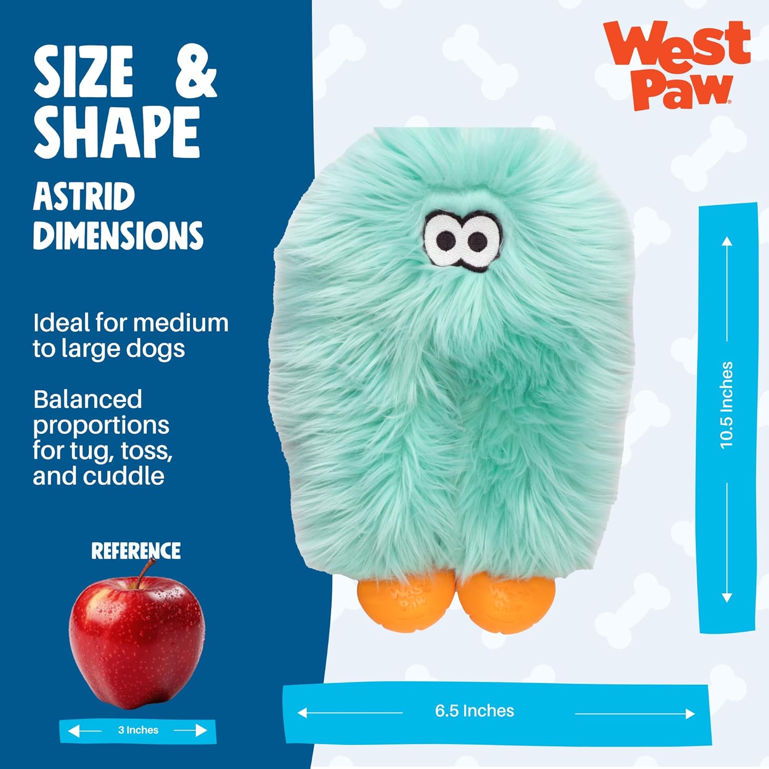 WEST PAW Rowdies Astrid Durable Plush Dog Toy with Reinforced Seams and Chew Resistant Design for Tough Play Safe Indoor or Outdoor Fun for Dogs Who Deserve the Best - Seafoam