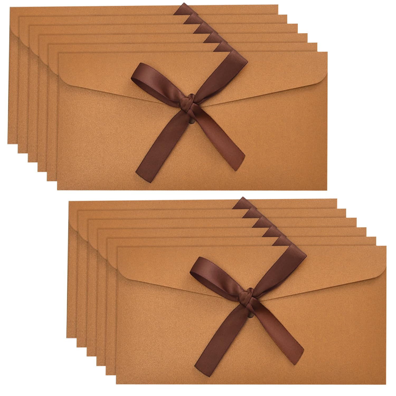 Bronze Envelopes for Cash Gifts, 12 Pack Kraft Paper Money Wallets with Ribbon, Pearlescent Invitation Envelopes for Birthday Wedding Party 22x11CM