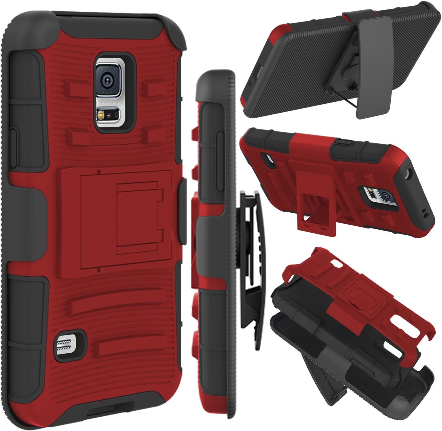 zenic Galaxy S5 Case, (TM) Hybrid Dual Layer Armor Defender Full-Body Protective Case Cover with Kickstand & Belt Clip Holster Combo for Samsung Galaxy S5 i9600 Case (Red/Black)