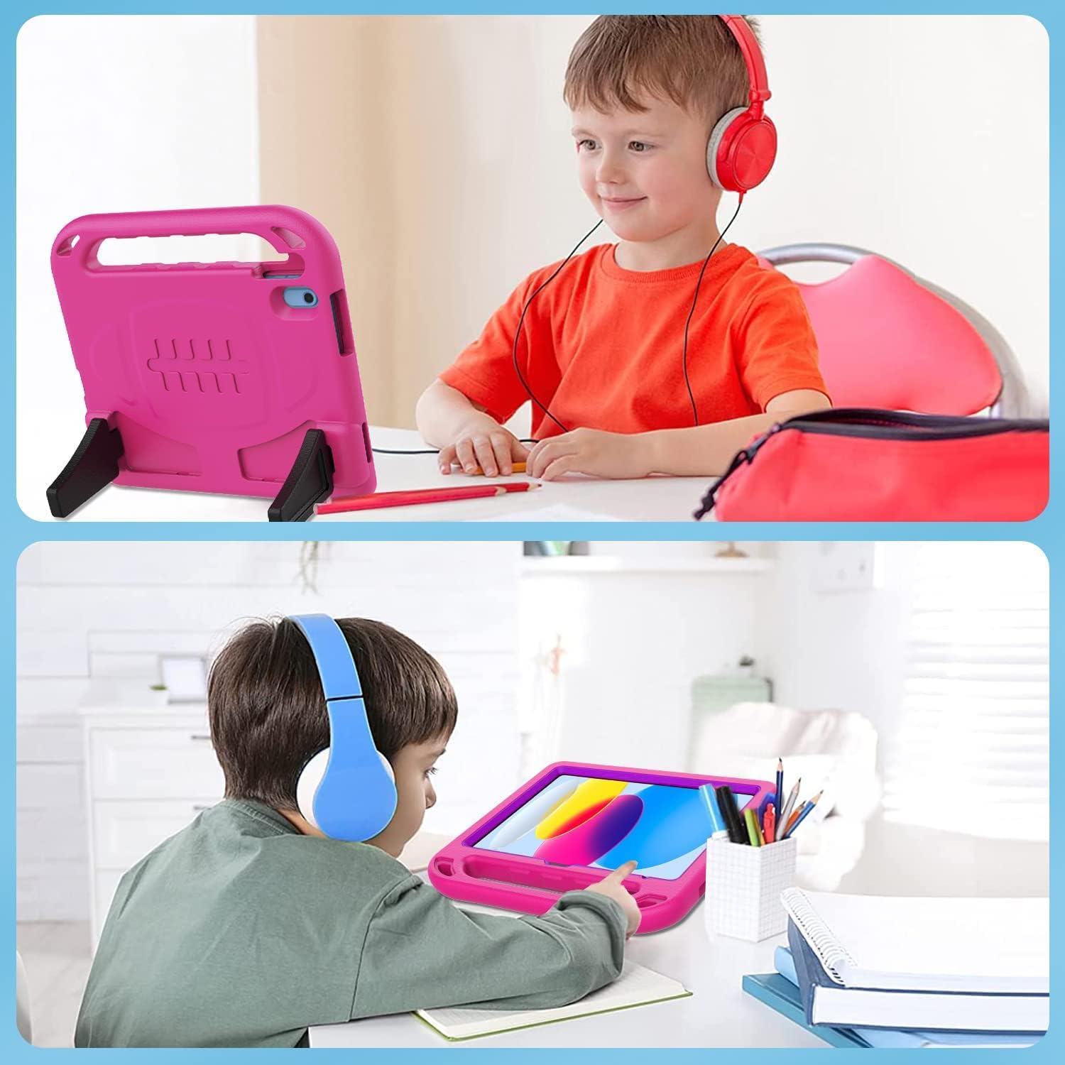 BMOUO Kids Case for iPad 11th Generation (A16) 11 Inch 2025/iPad 10th Generation 10.9" 2022 - with Screen Protector, Shockproof Handle Stand iPad 11th/10th Generation Case for Kids, Rose Purple