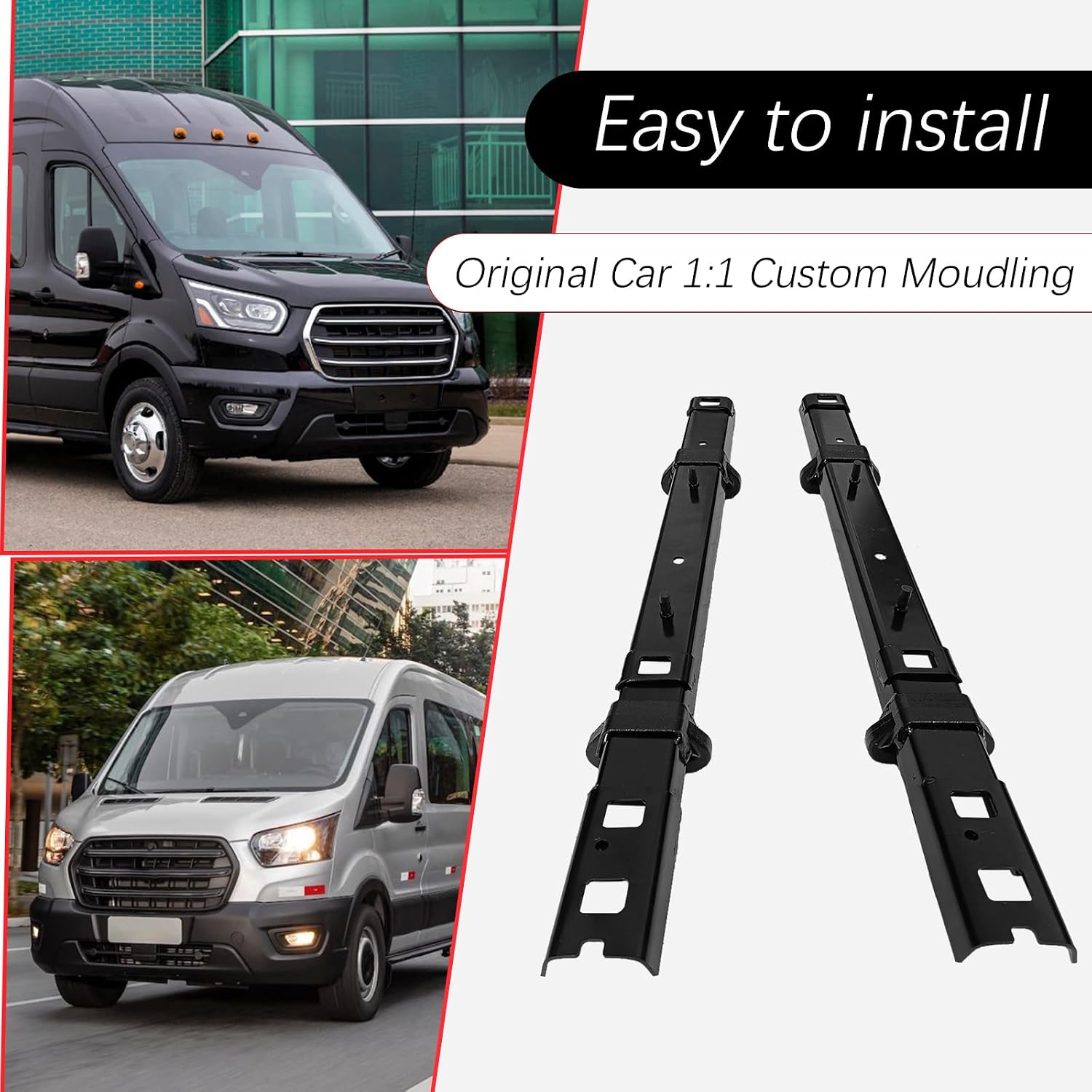 2Pcs Black Floor Track Brackets Compatible with 2015-2024 Ford Transit 2 Person Bench Seat