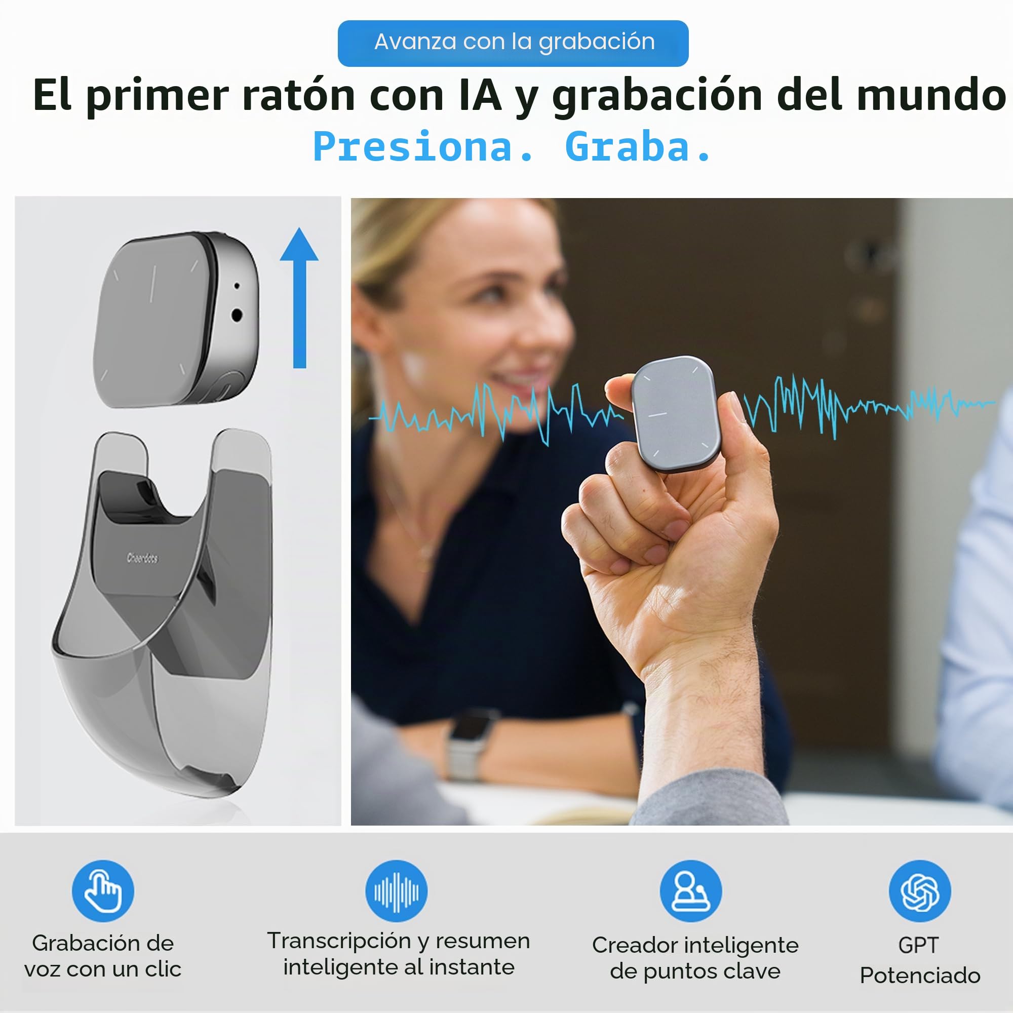 2025 Nuevo Ratón Inalámbrico - 2 en 1 Ratón Aéreo Extraíble [Sin GPT], Presentador con Puntero Láser para Presentaciones y Mando a Distancia, Compatible con PC/Mac/Portátil (Sin Grabación, Plateado)