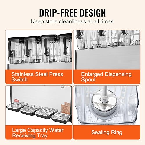 Miniatura 14 de VEVOR Dispensador de bebidas comercial, 3 tanques de 12 L / 12.7 cuartos de galón por tanque, dispensador de jugo, máquina de bebidas de té helado