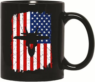 Gift for Air Force Fans American Flag Airplane Vintage Distressed War Plane Design 11oz 15oz Black Coffee Mug