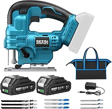SEESII JS01 Rechargeable Electric Saw, Compatible with 18 V Makita Compatible Batteries, For Cutting Wood, Metal, and Plastic, Cordless, High Output, LED Light, 2 Batteries, Japanese Instruction | 4段階オービタル 高輝度LEDライト付き マキタ18V互換バッテリー対応 DIY 日曜大工 型番JS01