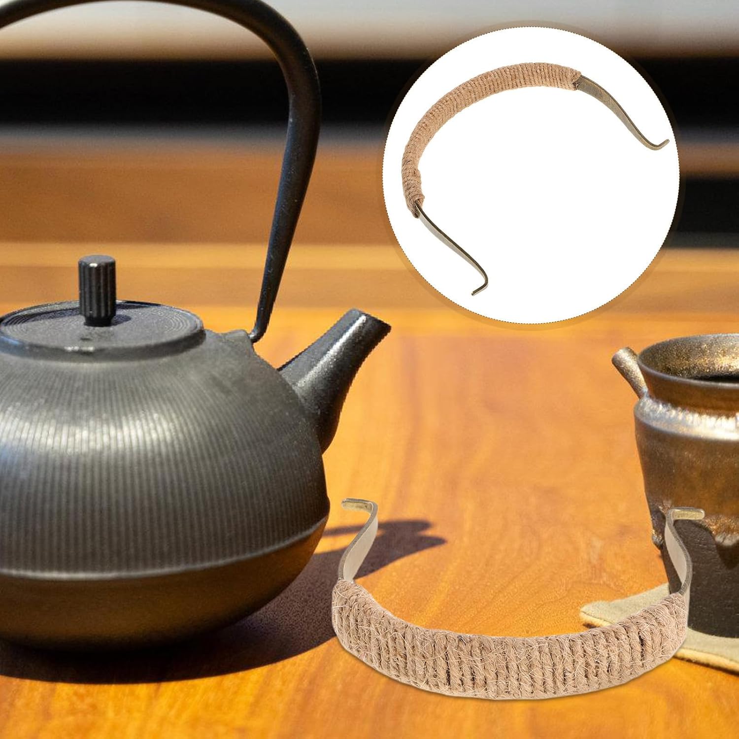 Retro Hemp Rope Teapot Handle Replacement 4pcs, Iron U Shape