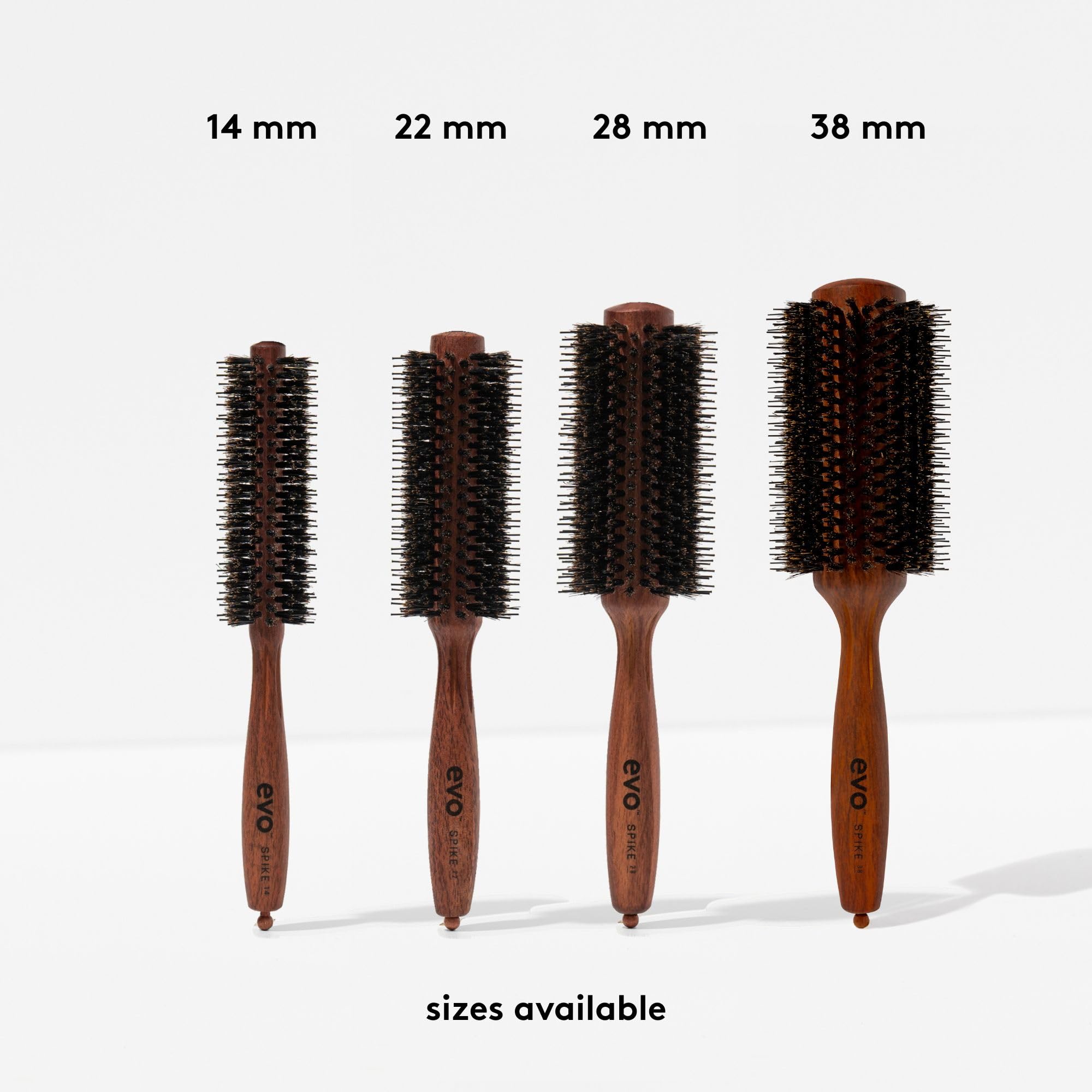 Evo Pincel radial de nailon Spike de 28 mm, cepillo de peinado con cerdas de jabalí para un secado rápido y fácil, cepillo para el pelo para mujeres, mujeres y hombres, fabricado en madera certificada