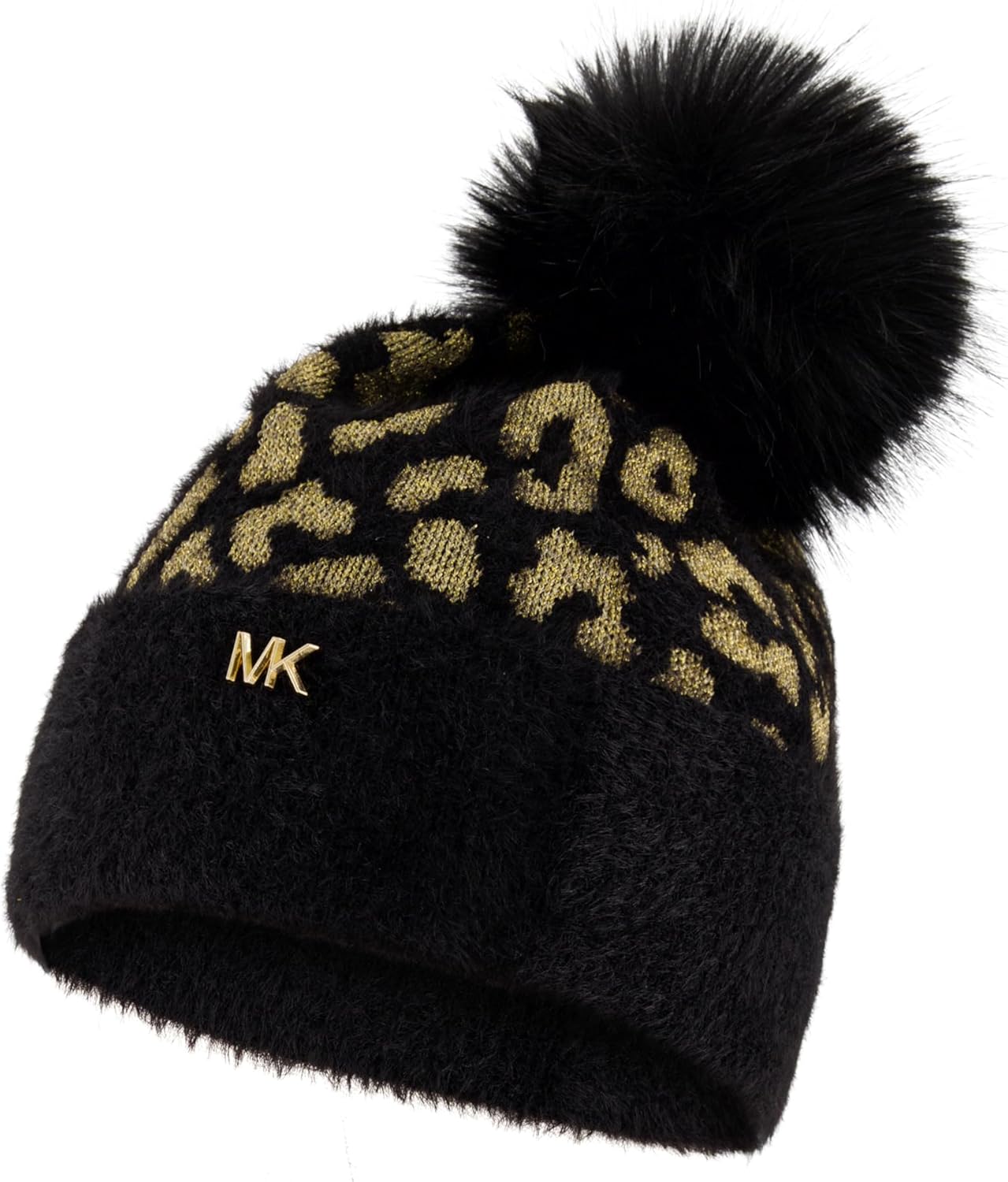 Michael Kors Womens Metallic Feather Leopard Cuff Hat