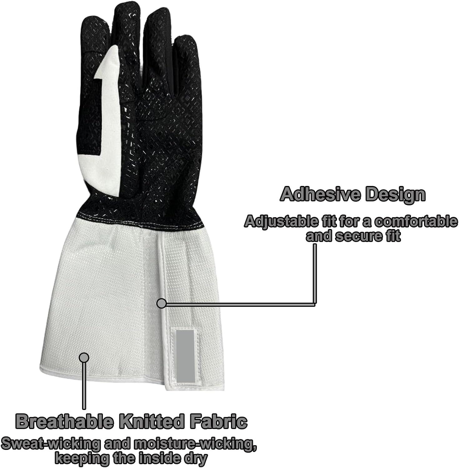Non Slip Gloves Fencing, Fencing Gear, Thickened Back of Hand, Reinforced Fingers, for Foil Epee, Left Hand