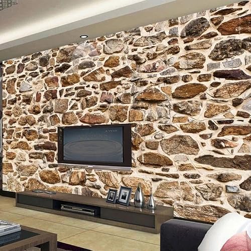 LBHSWWX 3D Stone Wall Mural, Silk Fabric, Large Wall Covering for Living Room Background (（W） 380×（H） 240CM)