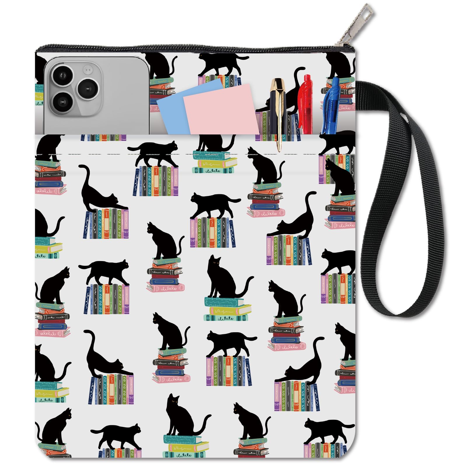CRASPIRE Book Sleeve Book Cover with Zipper and Extra Sleeve Black Cat Protector Pouch for Paperbacks Book Lovers Washable Fabric Cloth Pocket for Classmate Friend Gifts