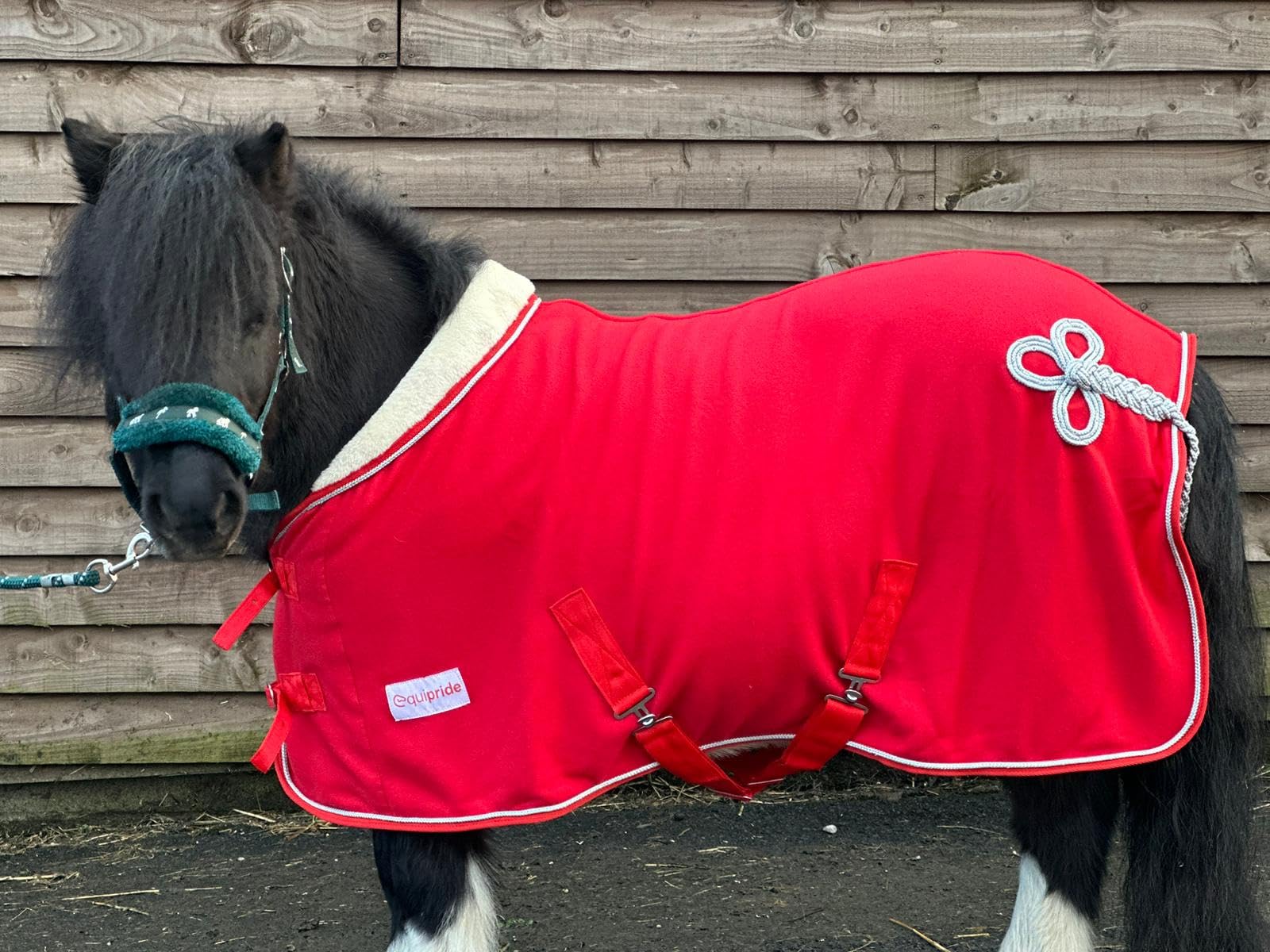 Equipride Horse Luxury Fleece Rug Show Rug with Ornament Silver Cord Border, Silver, 3'6"-6'9", Red (6'6")