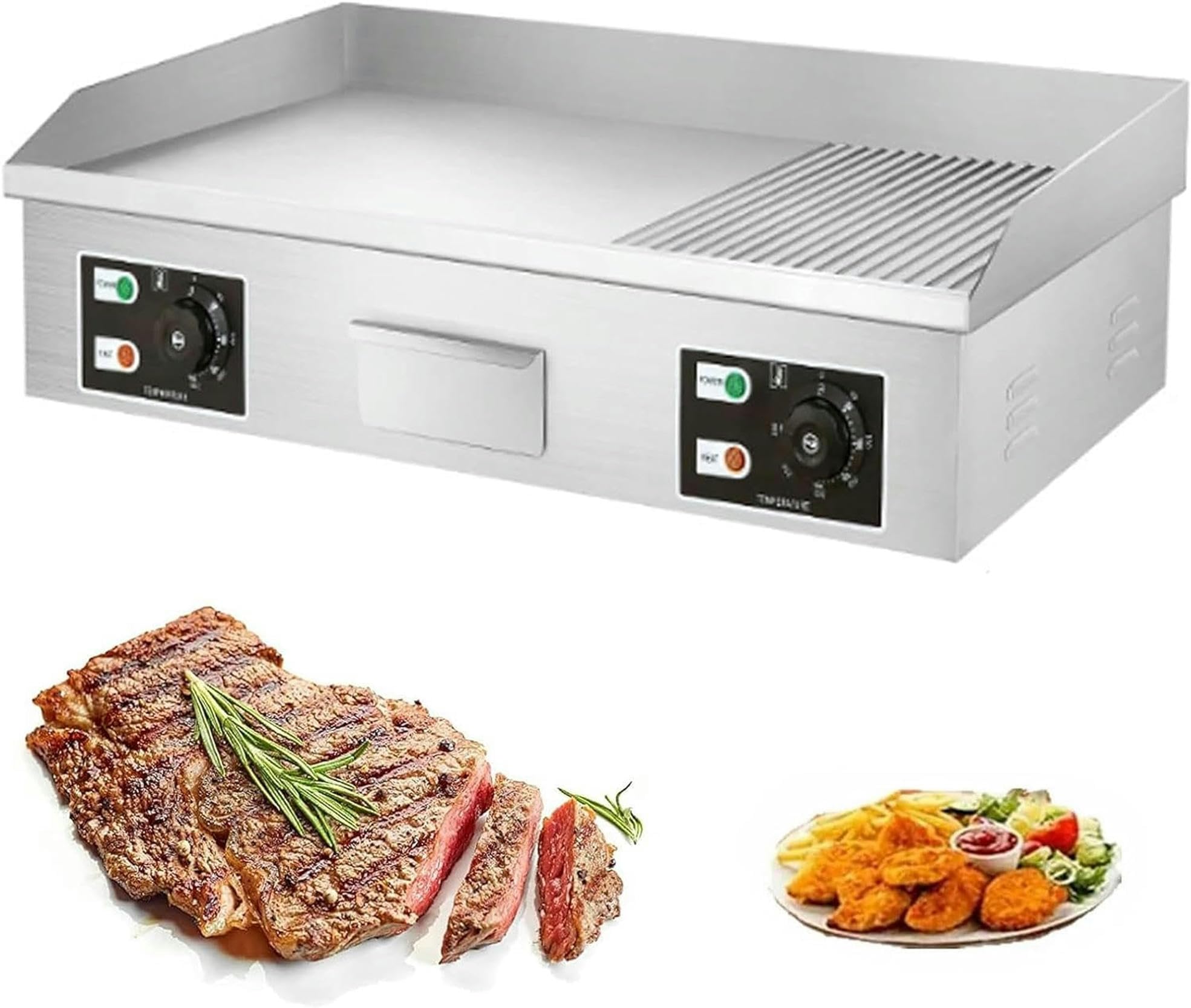 Piastra Elettrica in Acciaio Inox Antipasto Professionale Piastra di Cottura Elettrica Anti-Schizzo, Griglia Plancha Elettrica con Superficie 66x40cm/73x40cm da 50℃ a 300℃ per Casa Lesterno-1pc