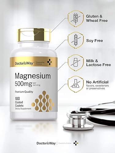 Miniatura 5 de Doctor's Way Suplemento de magnesio de 500 mg  100 cápsulas recubiertas  Óxido de magnesio  Vegetariano, sin OMG, sin gluten