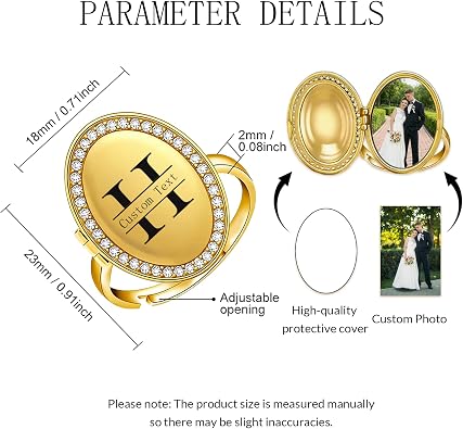 Personalized Rings Locket for Women, Custom Photo Ring, Customized Engraved Name Ring for Women Men, Photos Memorial Gifts for Valentine's Day Anniversary Birthday