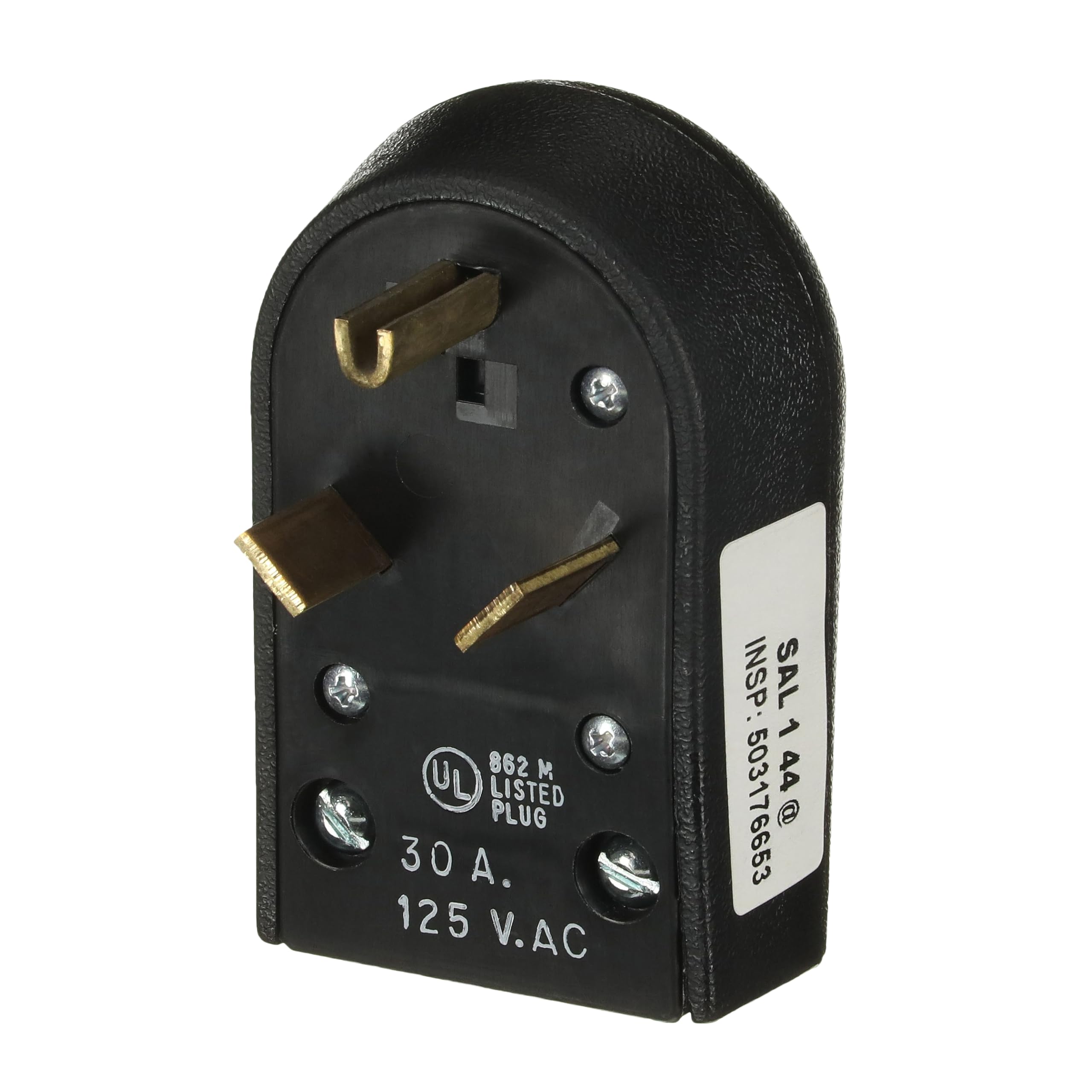 MIDWEST C32U 30 Amp Black Trail Angle Plug • 120 V 3 Prong Self-Grounded Industrial Grade Heavy Duty Angle Plug • Compatible with RV Trailer • For RV Camper Travel Trailer • 120 V, 30 A